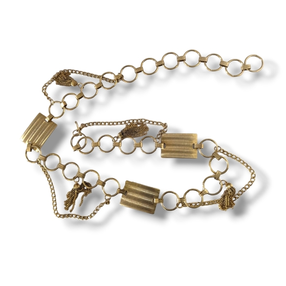 Vintage 80s Gold Ring Chain Draped Tassel Waist Chain Belt - Picture 3 of 9